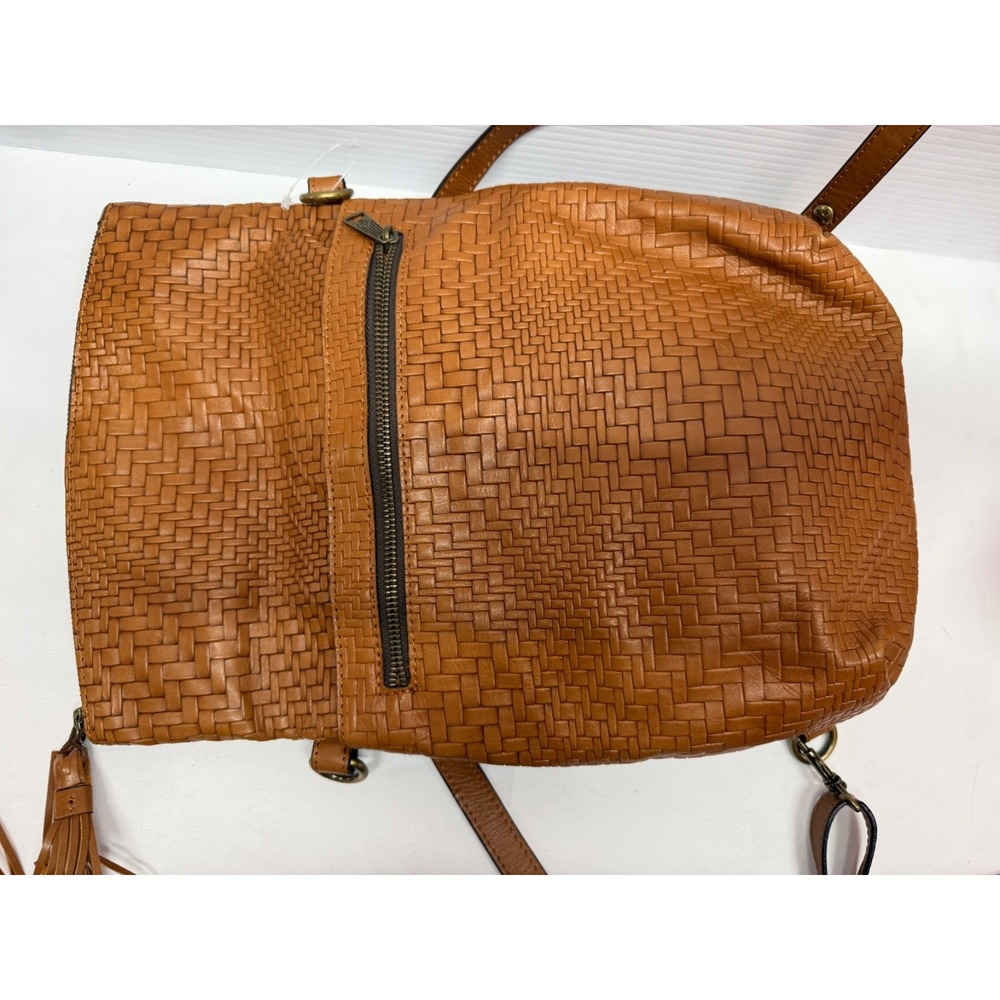 NWOT PATRICIA NASH LUZILLE LEATHER ZIP CONVERTIBLE BACKPACK WOVEN TAN RARE - Picture 4 of 10
